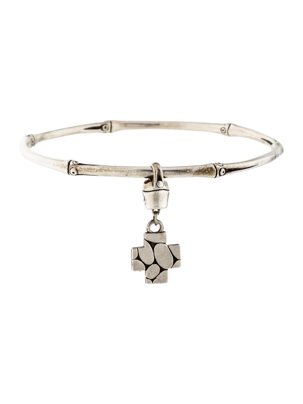 John Hardy Bamboo Sterling Silver Kali Cross Slim Charm Bangle Bracelet 925